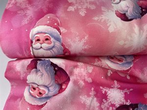 Bomuldsjersey - smilende pink julemand og fine snefnug